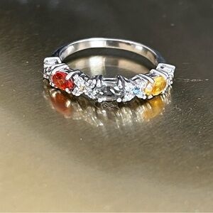 925 Silver Multi-Colored Sapphire Ring Size 7